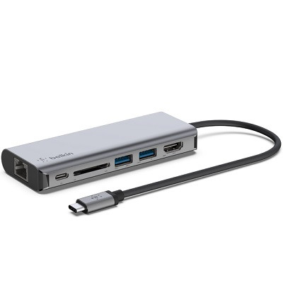 Адаптер Belkin USB-C 6-in-1 Multiport Adapter - HDMI, 2xUSB-A, USB-C,​ SD, Ethernet,  100Вт, серый во Владивостоке