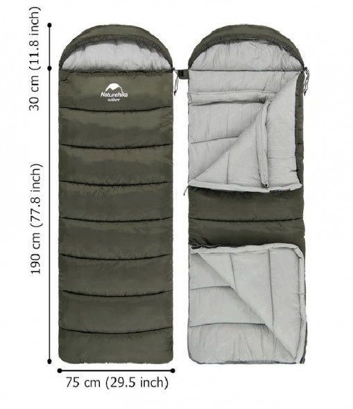 Спальный мешок Naturehike U250 (Левый), зеленый во Владивостоке