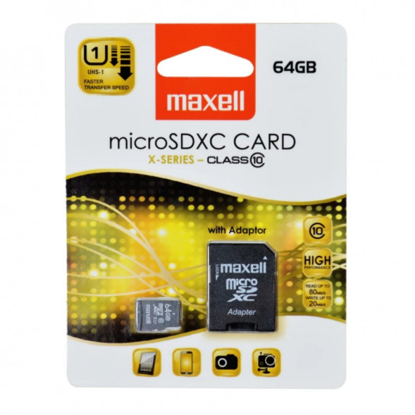 Карта памяти Maxell Micro SDXC 64 ГБ CLASS 10 с адаптером во Владивостоке